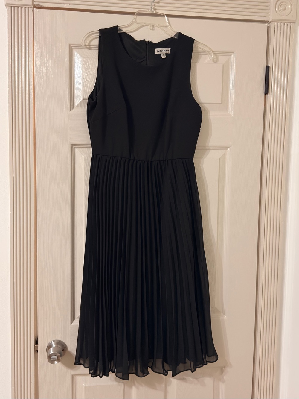 Shelby & Palmer Vintage 80s Black Pleated Midi Dress Size 6 Empire Waist